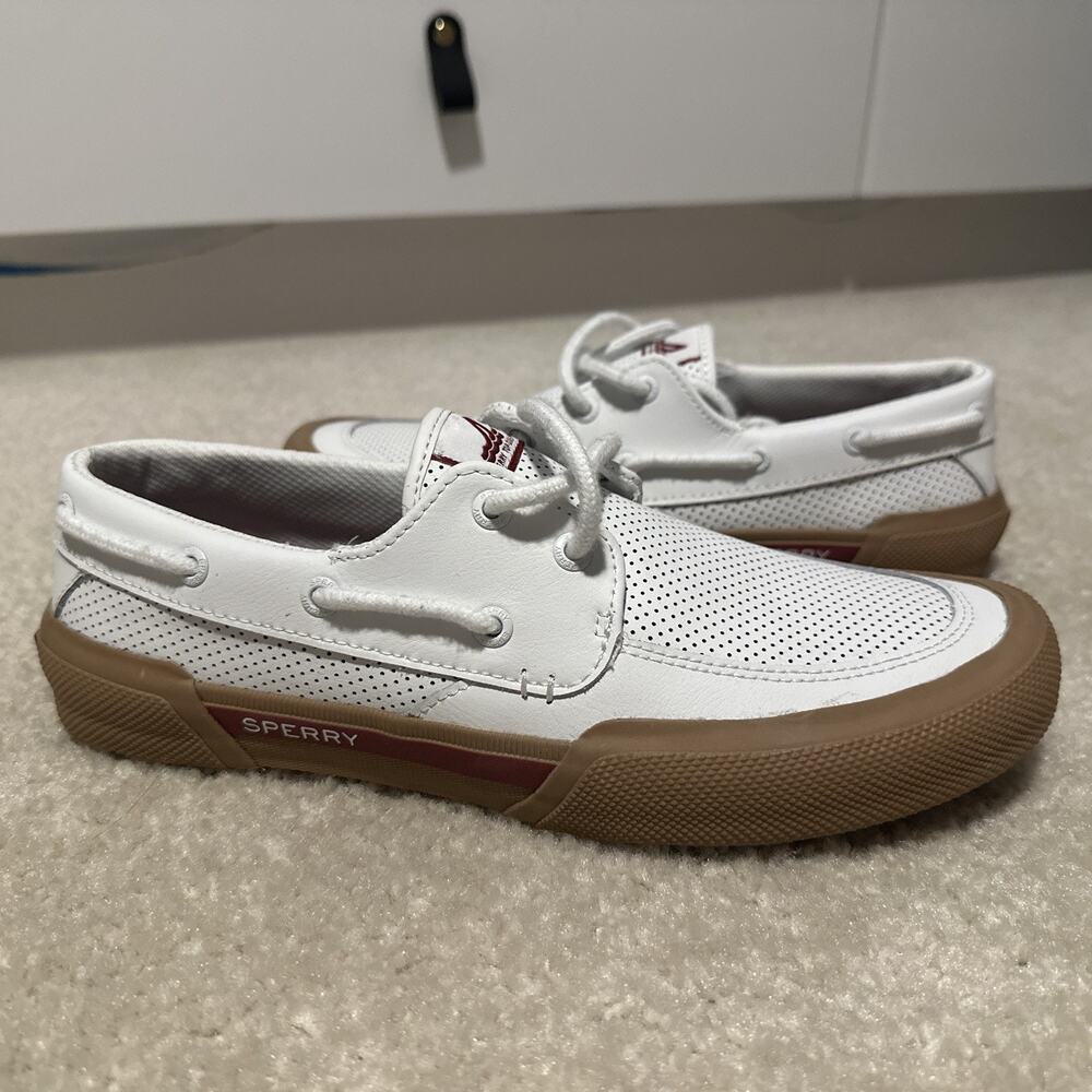 AUTH SPERRY TOP-SIDER PERFORATED LEATHER WHITE SNEAKERS STS23623 SZ 8 NEVER WORN